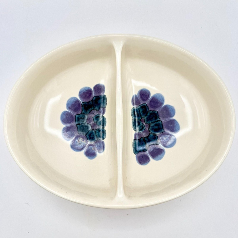 Franciscan Interpace Pottery Divided Dish 85-73 ~ Retro Floral USA Mid-Century